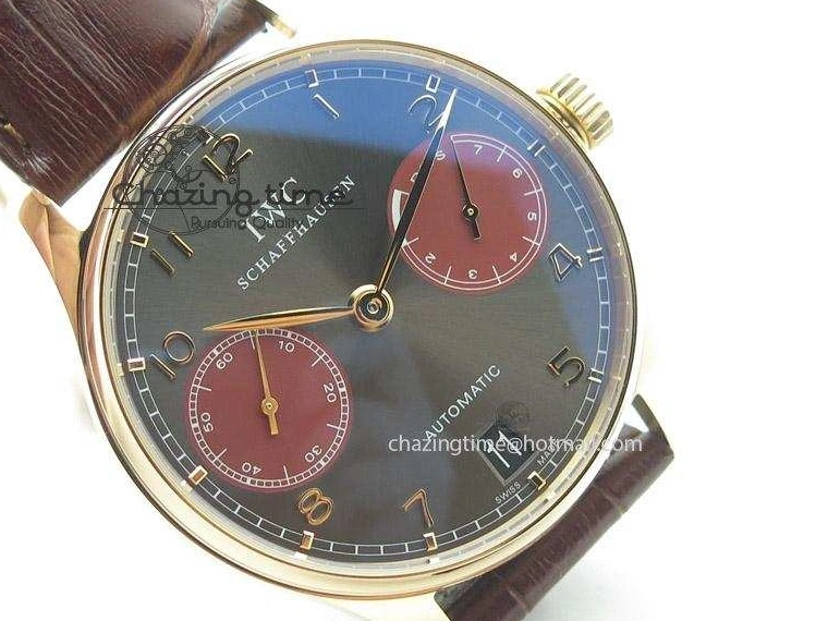 MIROTIME 0404 Portuguese Real PR IW500127 RG ZF 1:1 Best Edition Grey Red Dial On Brown Leather Strap A52010 V AllSeason 7331